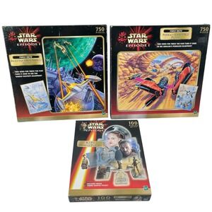 Vintage Star Wars Episode 1 Puzzle Lot - 3 Sealed 1999 Hasbro - 100 & 750 Pieces